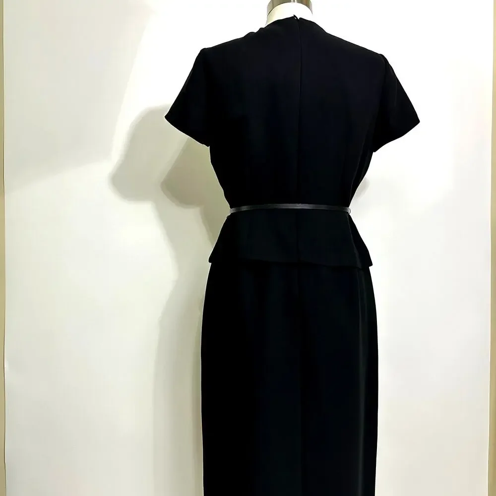 Jones New York Vintage 90s Black Crepe Floor Length Tall Modest Dress Size 10